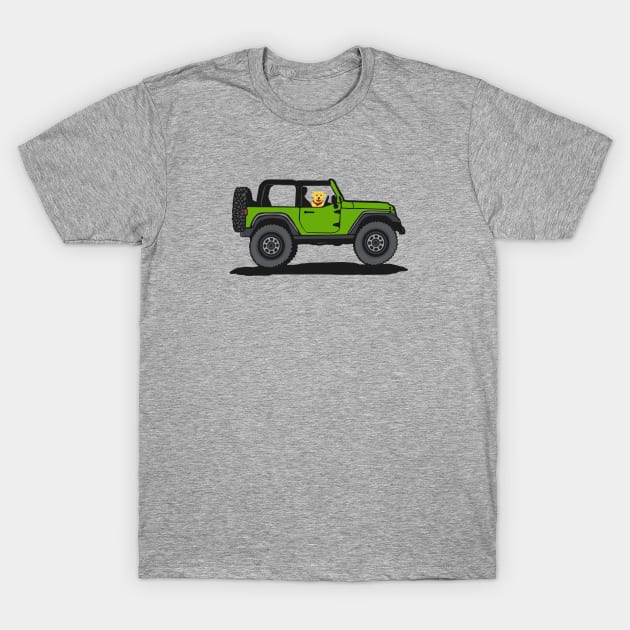 Green 4x4 with Dog Rider T-Shirt by Trent Tides